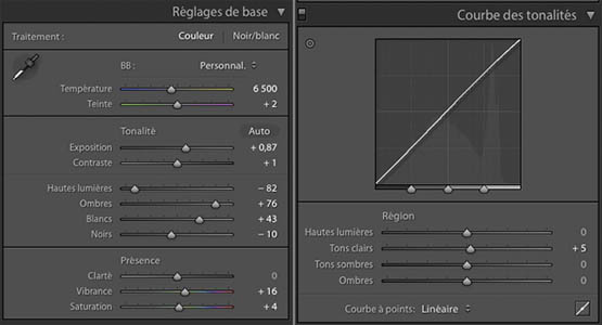Réglages de base et Courbe des tonalités