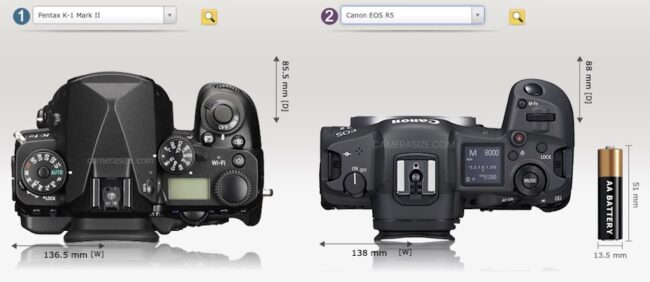 FF K-1 vs FF hybride R5 (vue de dessus)
